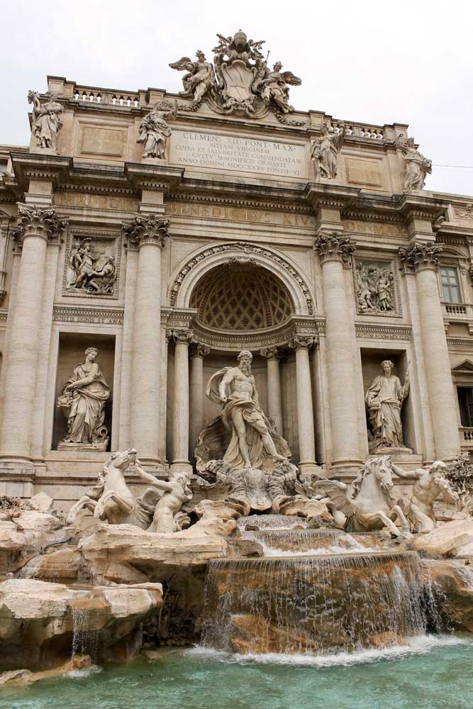 Trevi Fountain, a 17th-century fountain portraying Neptune, the Roman god of the oceans in Rome in Italy