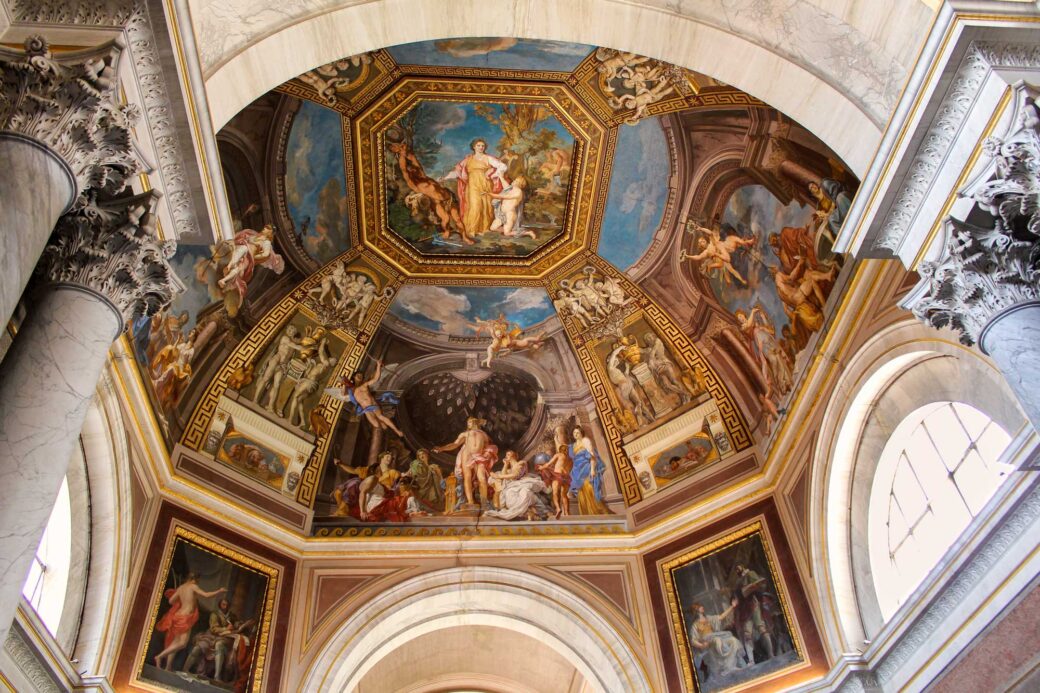 The ceiling in one of the rooms of the Vatican Museums in the Vatican