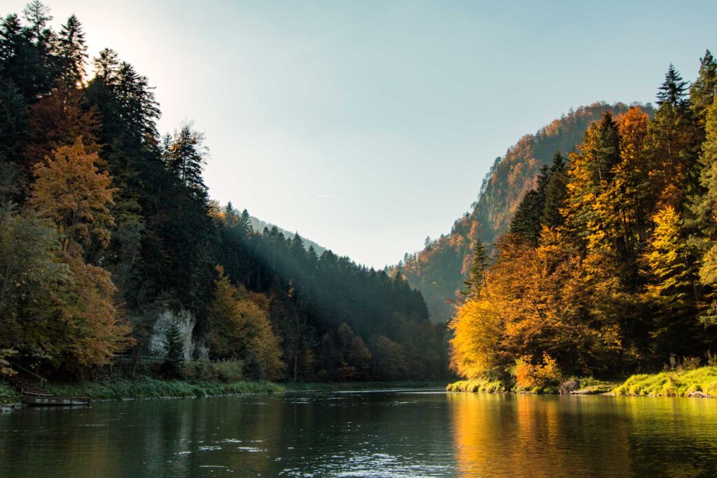 View of Polish Pieniny National Park from a raft on Dunajec river