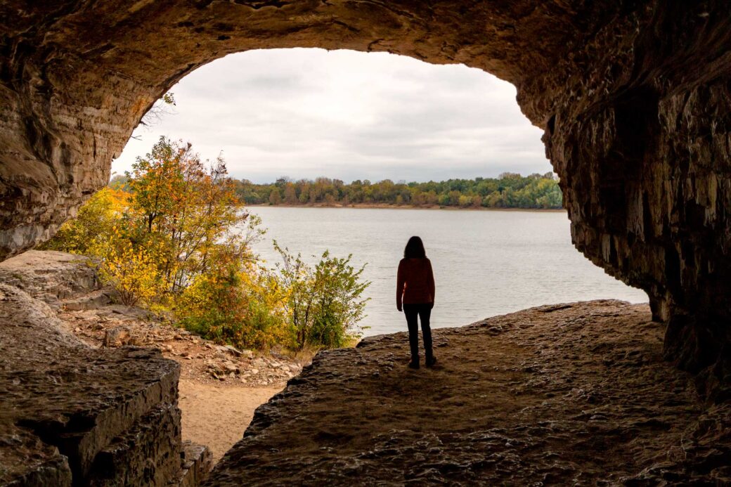 Ohio River view from inside of Cave-In Rock in southern Illinois
