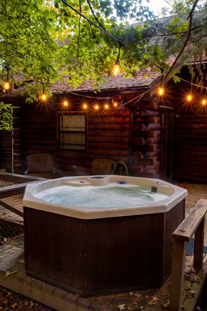 Jacuzzi at Cozy Pine Cabin in Brown County Indiana