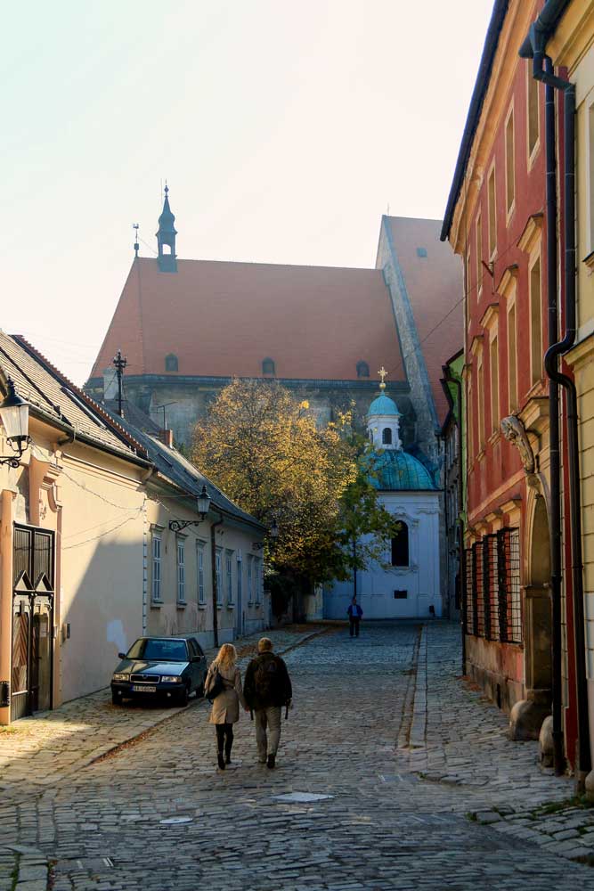 Approaching St Martin's Cathedral in Bratislava from a side street