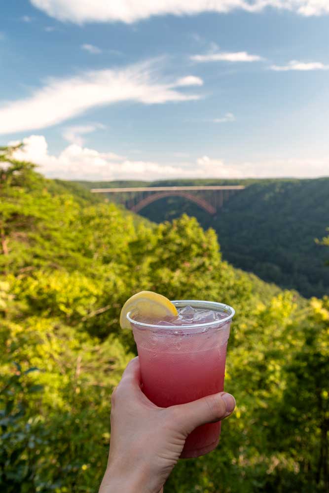 A drink with a view of New River Gorge Bridge in West Virginia