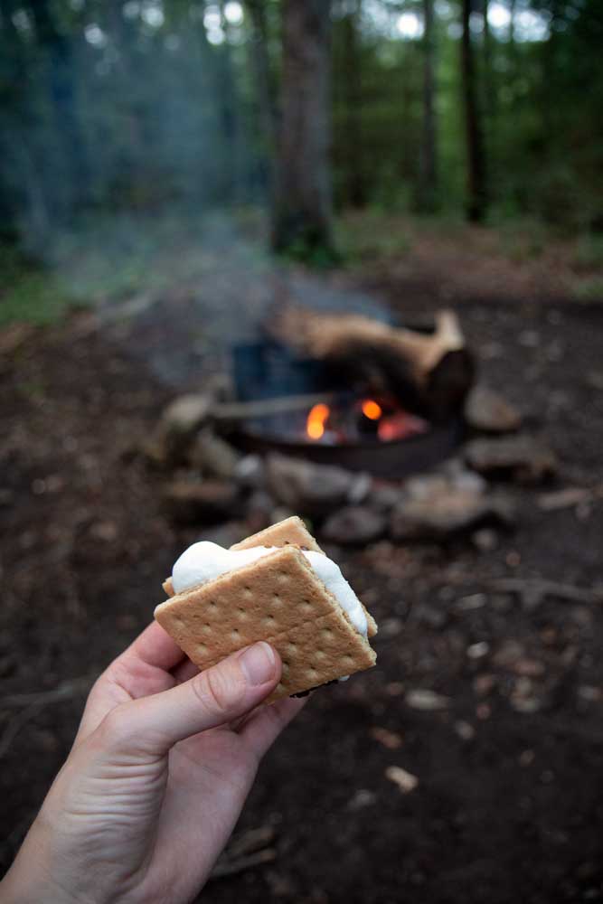 S'more at the campfire at New River Gorge in West Virginia