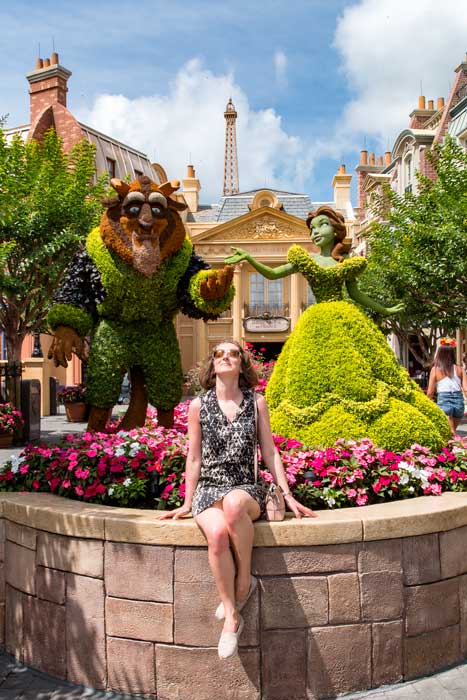 Epcot Beauty and Beast topiaries at International Flower Festival in Orlando, Florida