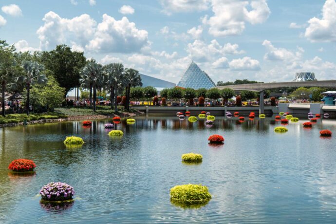 Epcot in Orlando, Florida covered in spring flowers