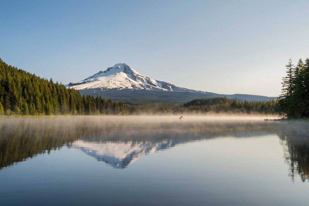 Foggy morning at Trillium Lake, Mt. Hood National Forest in Oregon