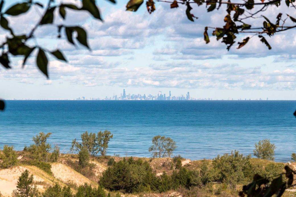 Chicago skyline view from Succession trail at Indiana Dunes National Park