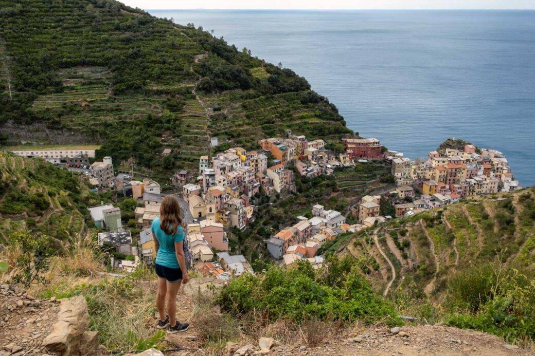Manarola view from a hiking trail in Cinque Terre, Italy