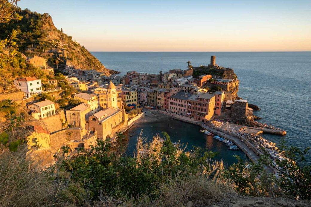 Sunset over Vernazza in Cinque Terre, Italy